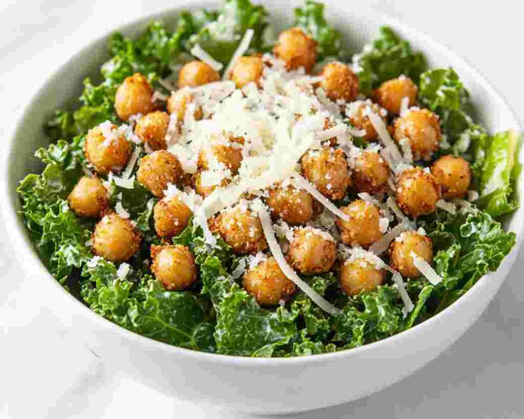 Kale Caesar Salad with Crispy Chickpeas