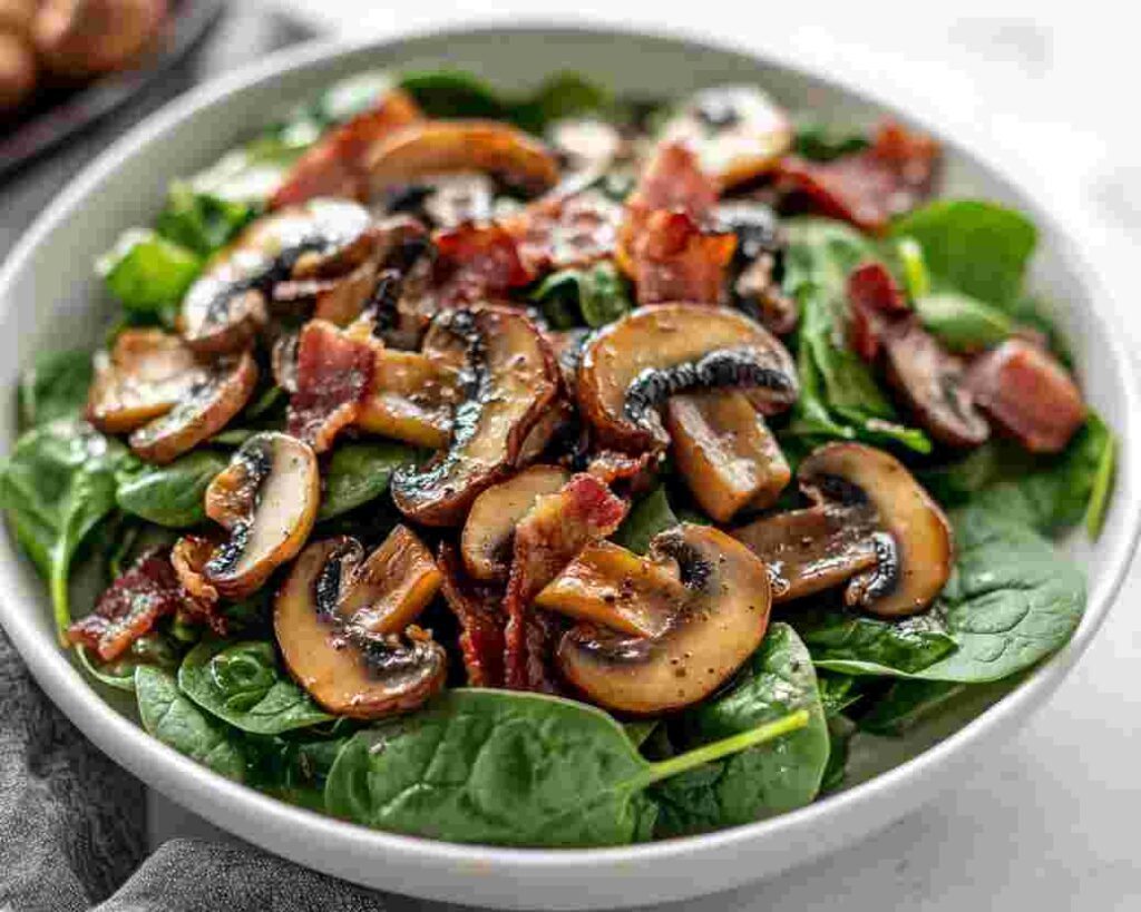 Warm Spinach Salad with Bacon and Mushrooms