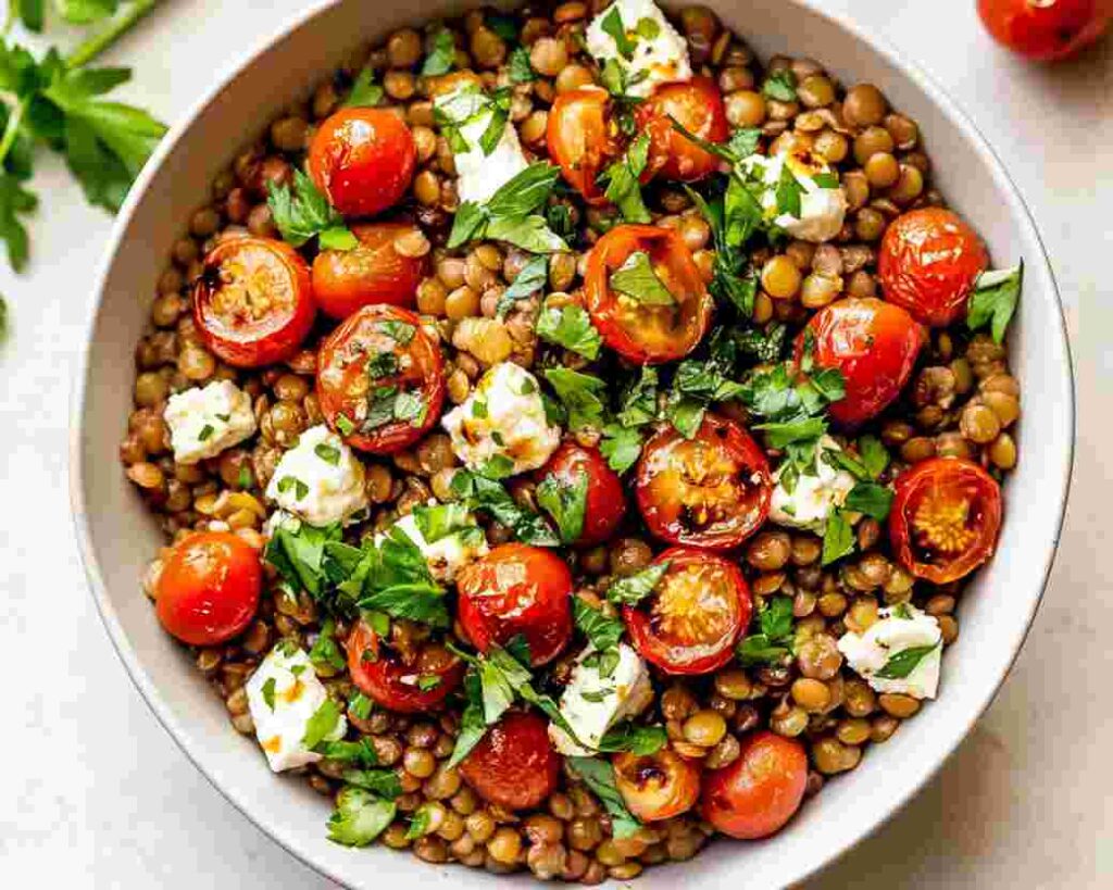 Warm Lentil Salad with Marinated Feta